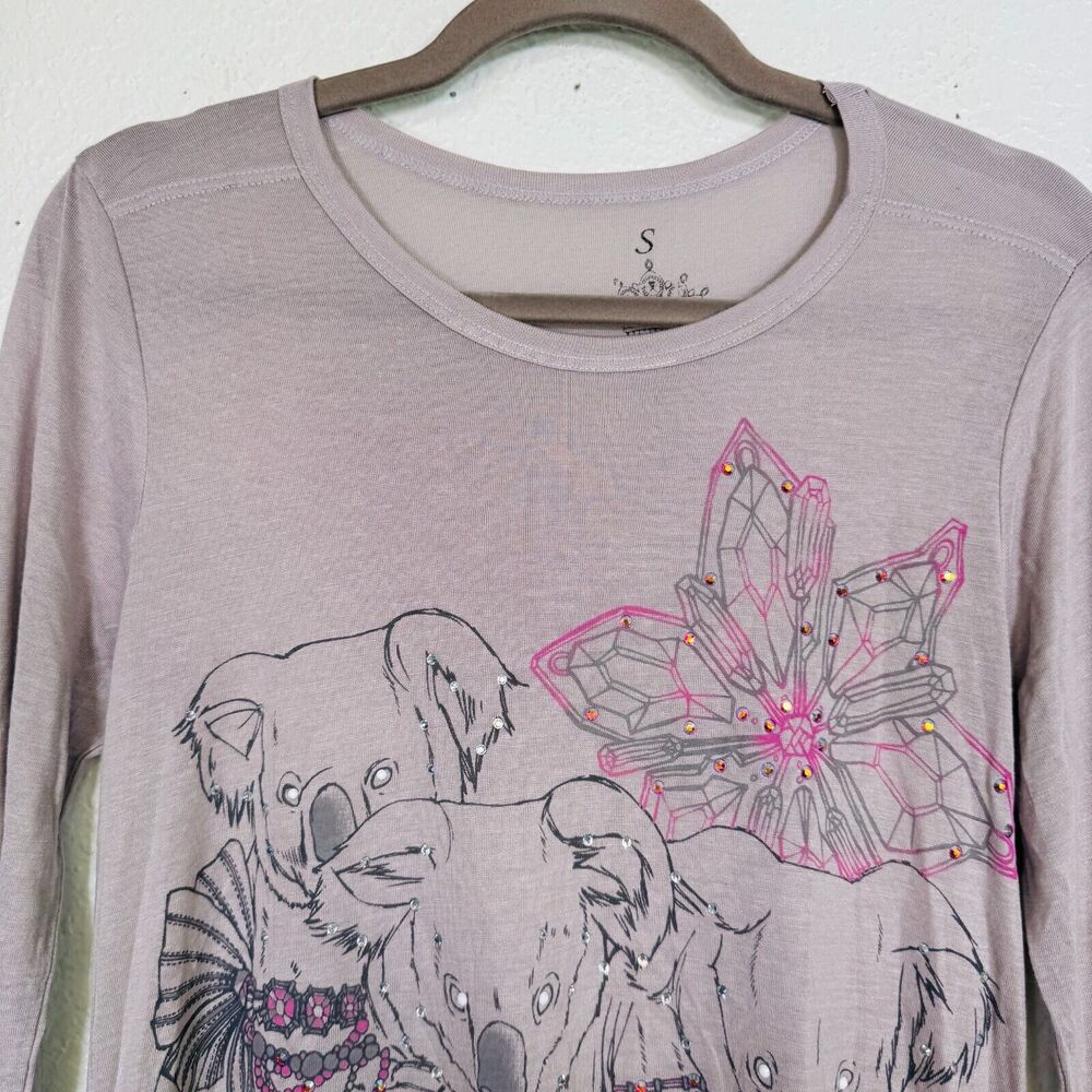 Key Top Womens Small Koala Bears Swarovski Rhinestone Tee Shirt Y2K Key Closet - Picture 4 of 11